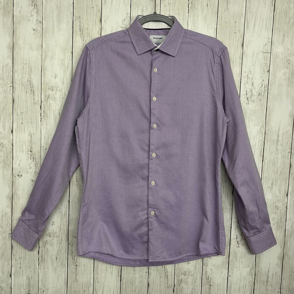 Duchamp Purple Check Long Sleeve Lightweight Collared Button Up Dress Shirt 15.5